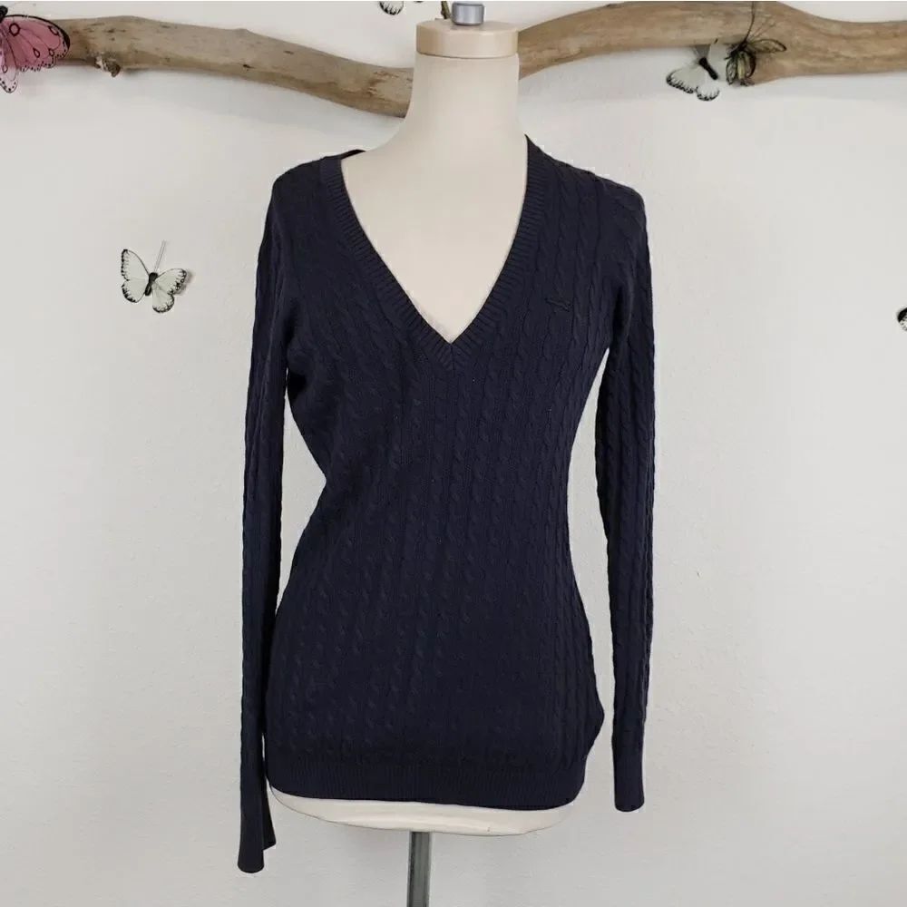 Lacoste micro cable knit sweater v-neck navy blue